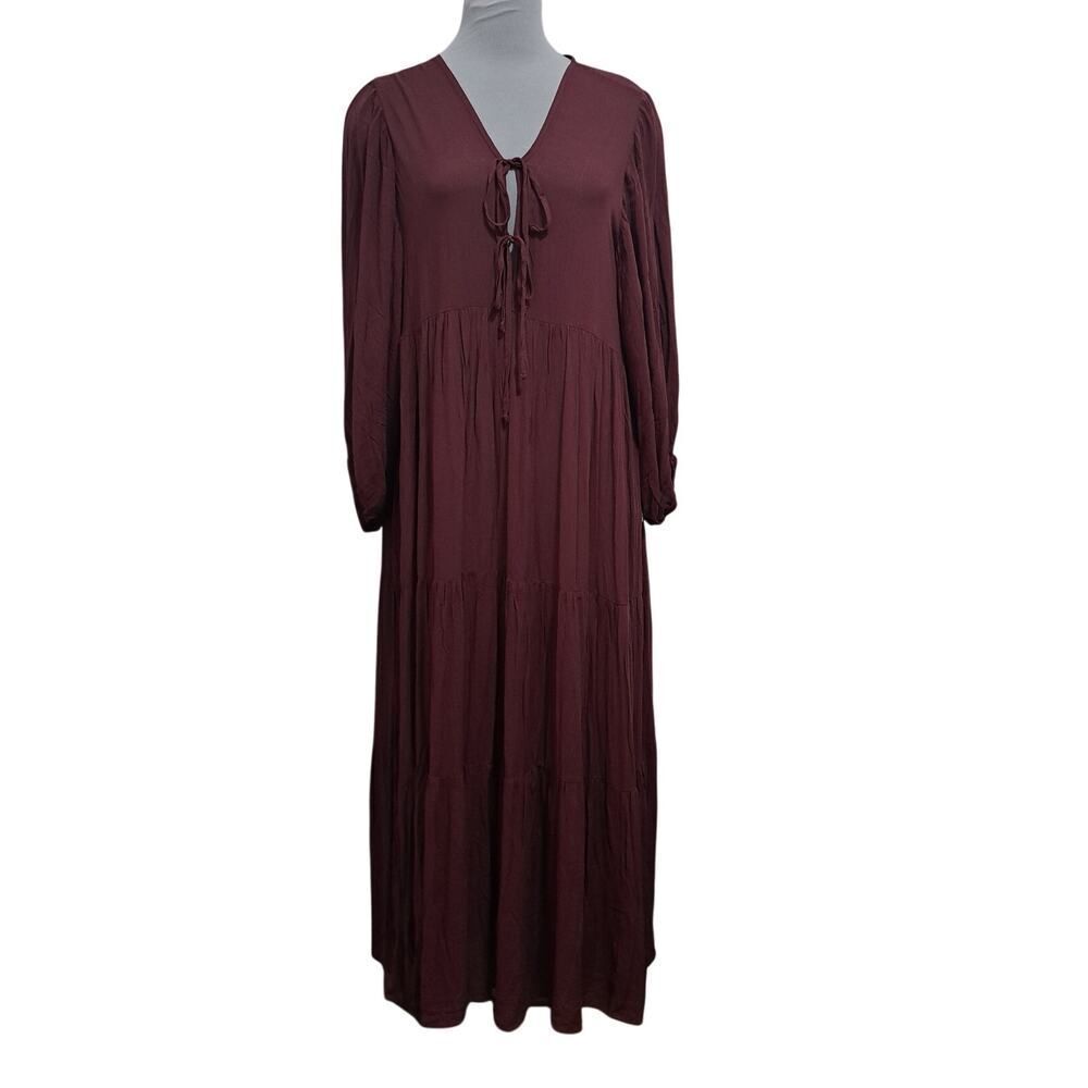 Young Fabolous & Broke Dawn Boho V Neck Glam Tiered Maxi Dress Large Dusty Mauve